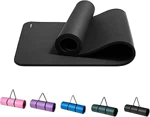 Amazonベーシック ヨガマット 厚め 12mm キャリーストラップ付 トレーニングマット ストレッチマット ピラティスマット 188×61×1cm
